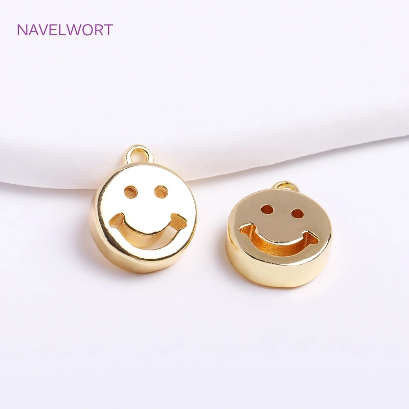 9mm 14K Gold Plated Flat Pendants,Brass Metal Round Hollow Charms DIY Jewellery Making Supplies