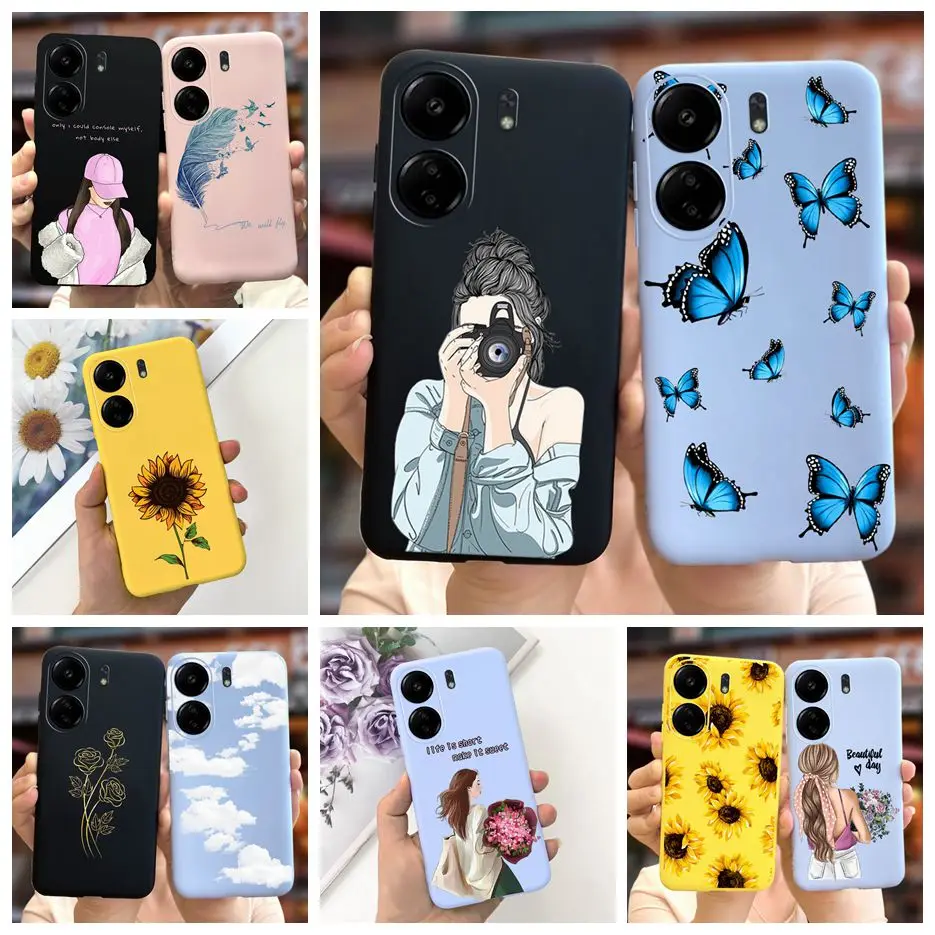 For Xiaomi Poco C65 Case Redmi 13C Cute Fashion Pretty Girls Butterfly Phone Cover Case For Xiaomi Redmi 13C PocoC65 Soft Fundas