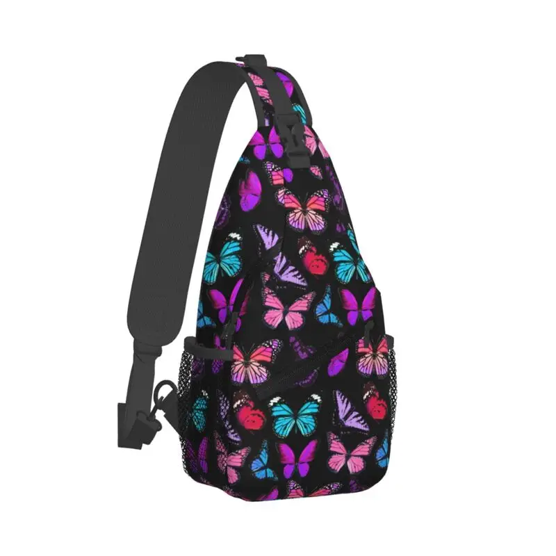 Custom Butterflies Sling Crossbody Backpack Men Cool Butterfly Shoulder Chest Bag for Cycling Camping Daypack