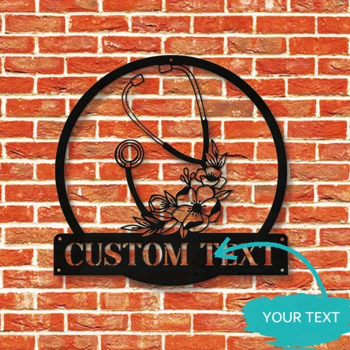 Custom Nurse Name & Floral Stethoscope Metal Wall Art | Charming Design | Ideal Gift for Nurses | Easy-to-Hang Home Decor