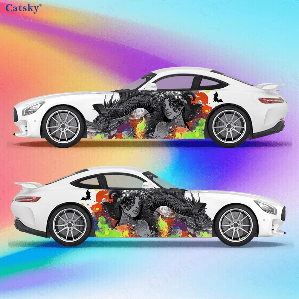 

Украшение боковой наклейки автомобиля с рогатой женщина-драконом, водонепроницаемая наклейка из ПВХ, устойчивая к царапинам, защита автомобиля, автоаксессуары в подарок