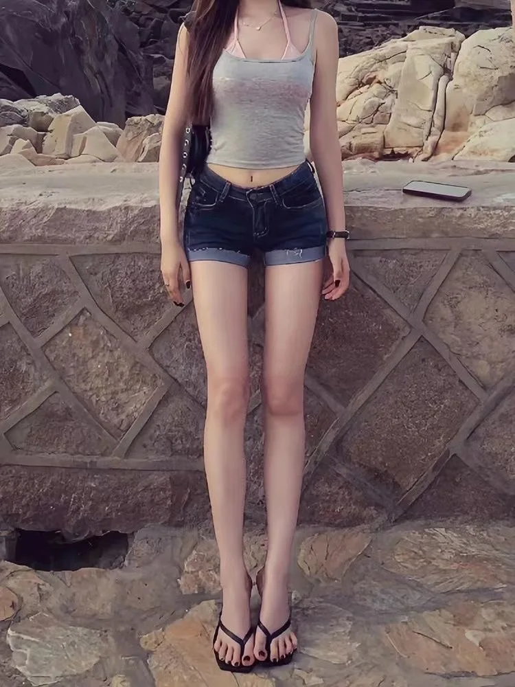 Women's Low Rise Elastic Tight Curled Denim Shorts Summer New Hot Girl Street Casual Hip Wrap Sexy Mini Shorts Female