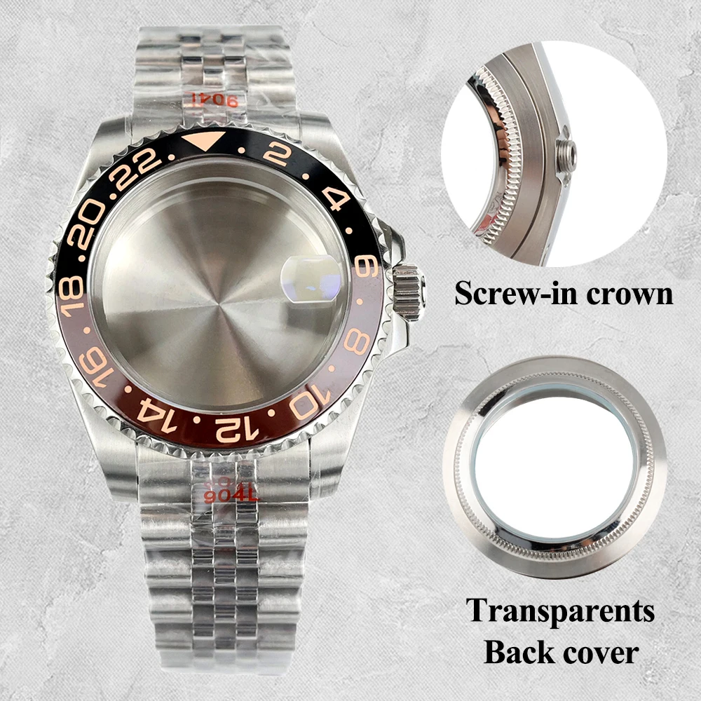 

For NH35 GMT 40mm Watch Case Silver Jubilee Strap Fit Submariner Yacht-Master Seiko NH34/NH35/NH36/NH38 Movement Watch Case Part