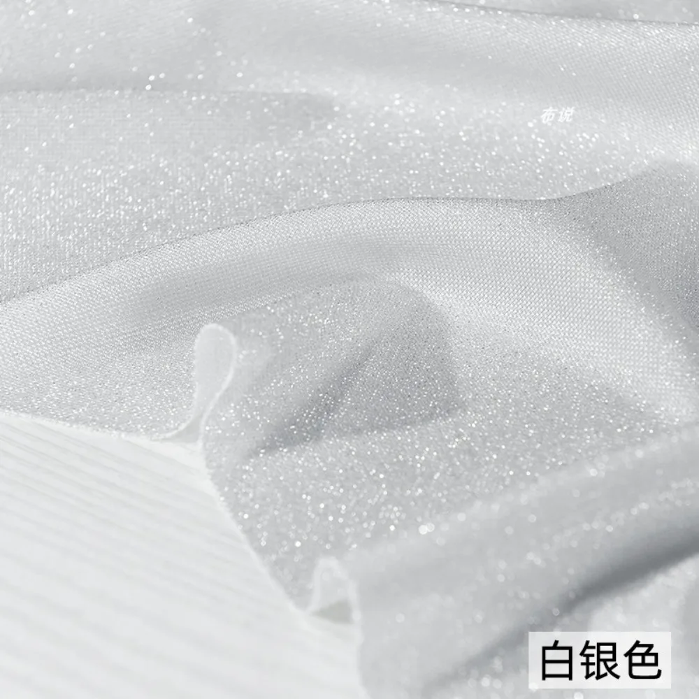 

Silver White High Elastic Star Glitter Fabric BlingBling Shiny Knitted Silk Dress Fabric DIY Apparel Sewing Supplies