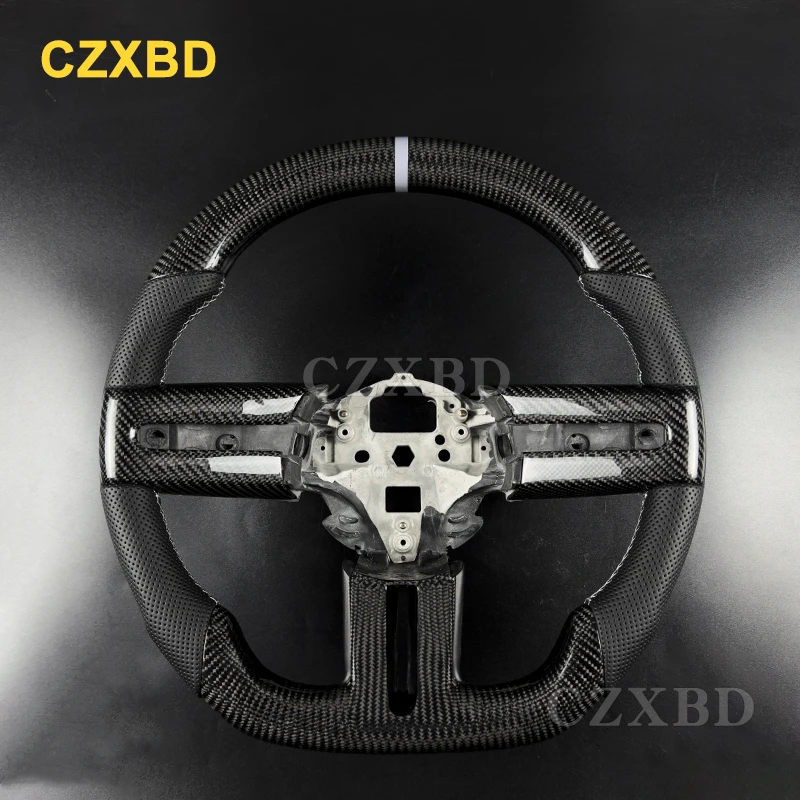 

Grey Marker For Ford Mustang 2005-2009 Real Glossy Black Carbon Fiber Steering Wheel High Quality Leather Sport Wheel Customized