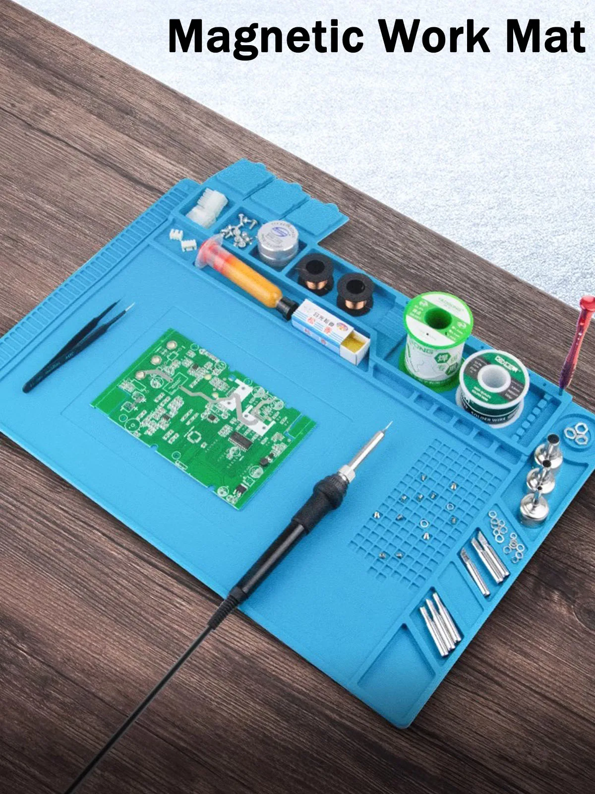 Mata do stacji lutowniczej Silikonowa mata robocza Odporna na ciepło 932 ° F Antystatyczna mata magnetyczna do naprawy zegarków elektronicznych i laptopów — zdjęcie 2