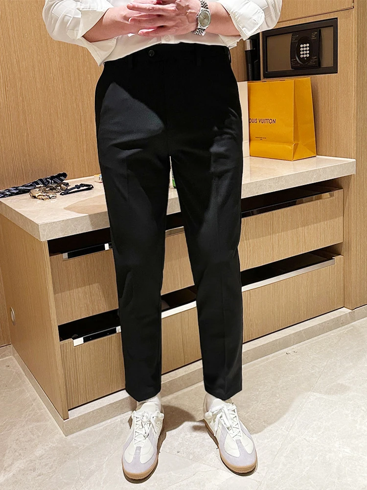 

Busin Casual Slim Fit Men's Bla Pants Commute Sle Spring New Straight Leg Trousers Comfortable Polyester Blend Elastic...