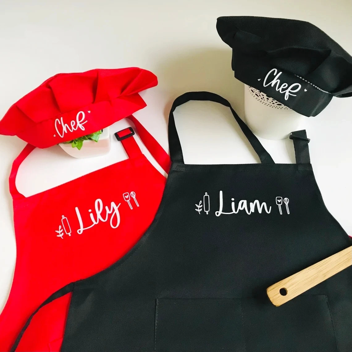 Personalized apron for kid, apron and Chef's hat for kid, custom apron for junior, Christmas gift idea for kid,cooking set kid