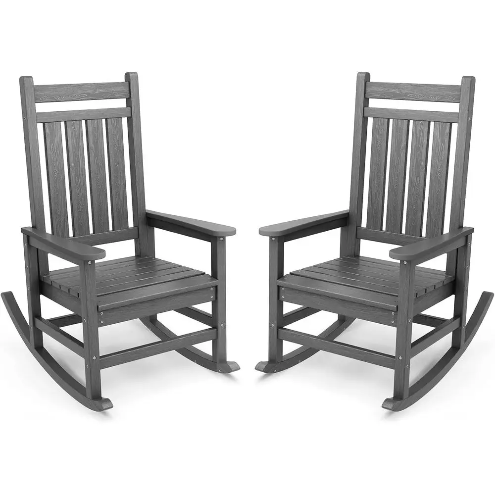 

Outdoor Rocking Chair Set of 2, HDPE Rocking Chairs for Adult, All Weather Porch Rockers for Lawn Garden, Grey