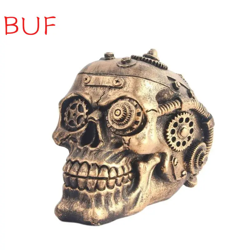 

Halloween Steampunk Skull Statue Home Decor Human Head Skeleton Cranium Figurine Cyborg Protruding Gearwork Skull sculpture 8276