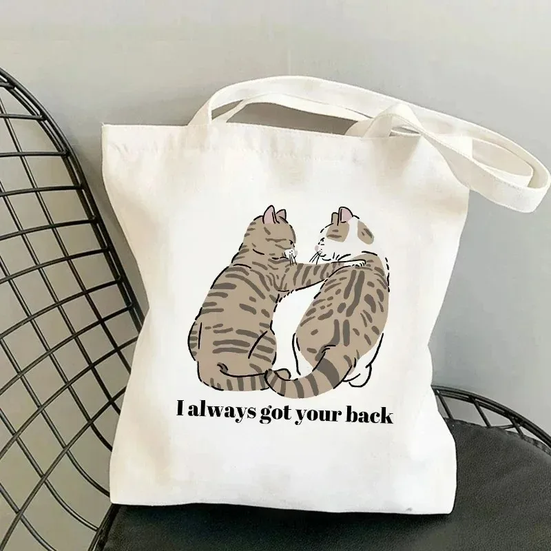 Funny Cartoon Cat Women Shoulder Bags Animal Print Female Tote Bag Large Capacity Shopping Handbag Casual Girl Canvas Handbags