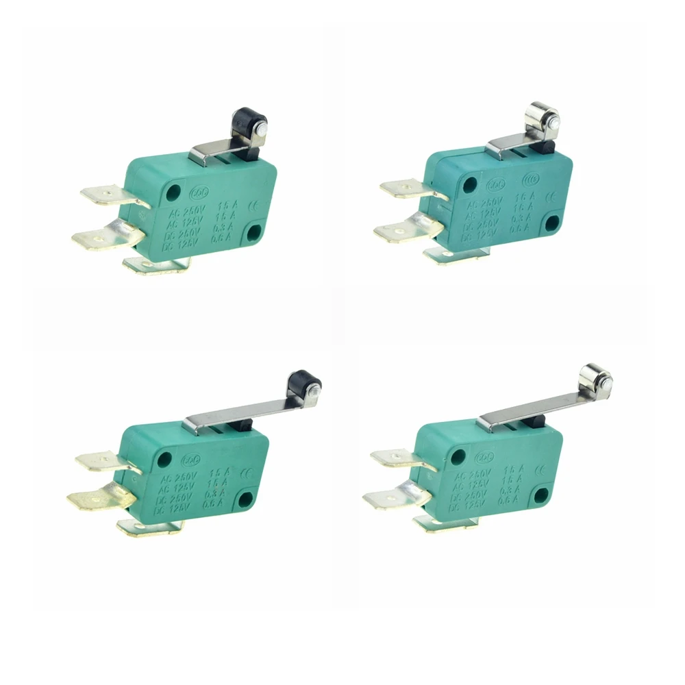 Micro-interrupteur de fin de course, 16A 250V 125V, NO + NC + COM 6.3mm, 3 broches, SPDT, 28mm, 52mm, périphérique levier à rouleau, interrupteur