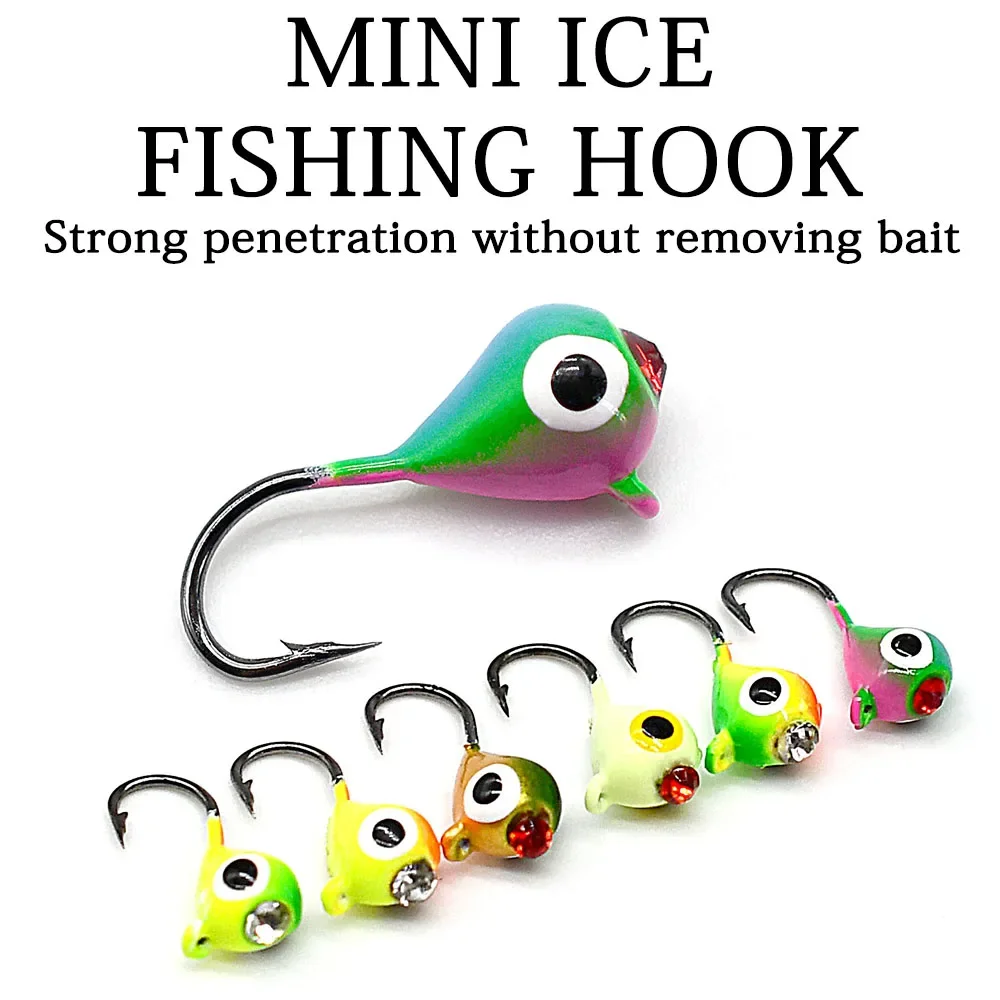 6Pcs 15mm/1.1g Winter Ice Fishing Lure  Artificial Bait Jig Head Small Ice Fishing Hook For Lure Worm