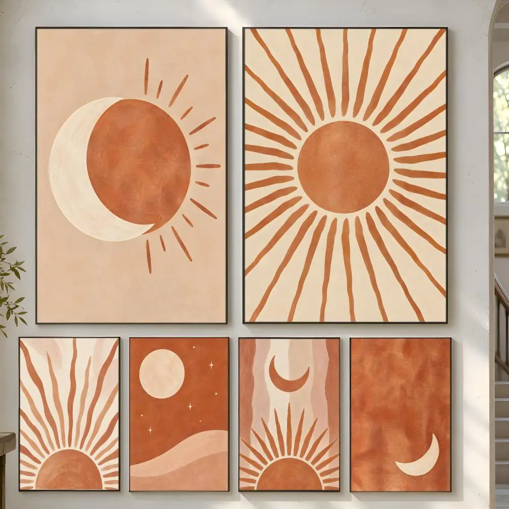 Terracotta Sun & Moon Realm Poster Home Artwork For Living Room Bedroom Office Dorm Apartment Gift