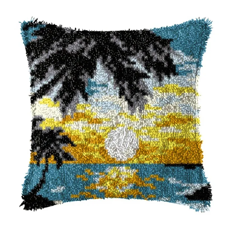 Scenery Series Cushion Smyrna Button Package Sunset Latch Hook Throw Embroidery Pillow Foamiran For Needlework Pillow Embroidery