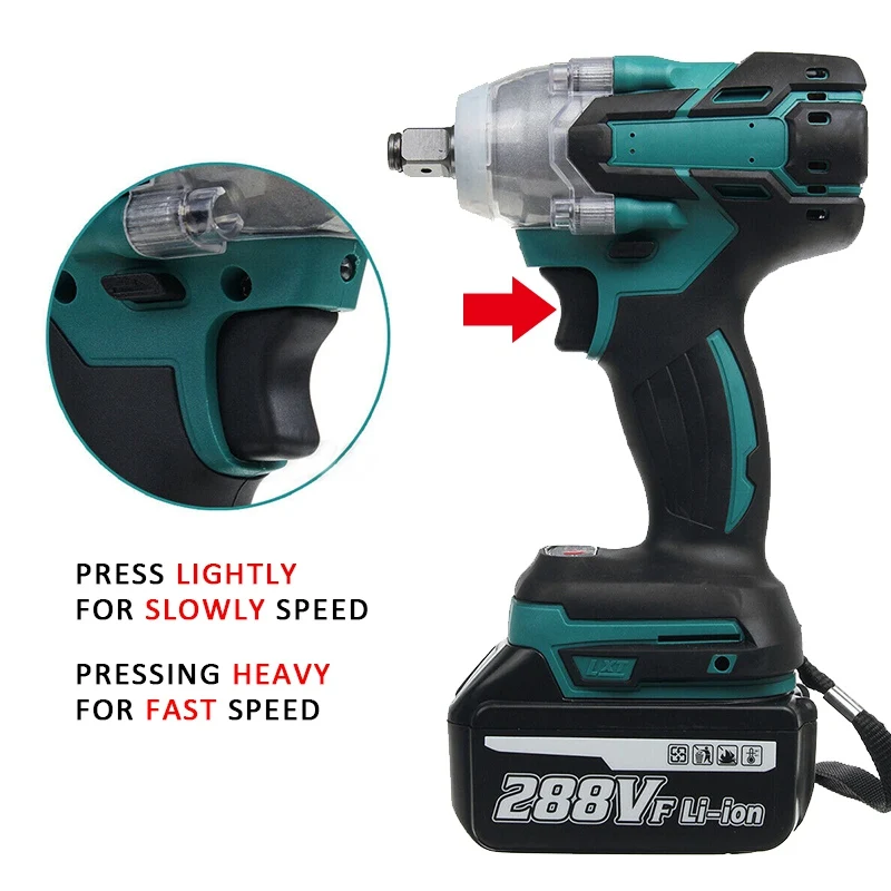 288V 1/2\'\' 800NM Cordless Electric Impact Wrench Gun Driver Li-ion 1/2 Battery AC 110-240V One Battery and One Charge Power Tool