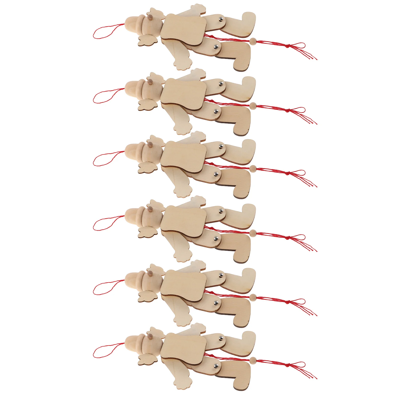 Marionetas de payaso con cuerda de madera sin terminar, manualidades DIY para niños pequeños, portátiles, sin necesidad de energía, marionetas de juego creativas en cuerdas, 6 uds.