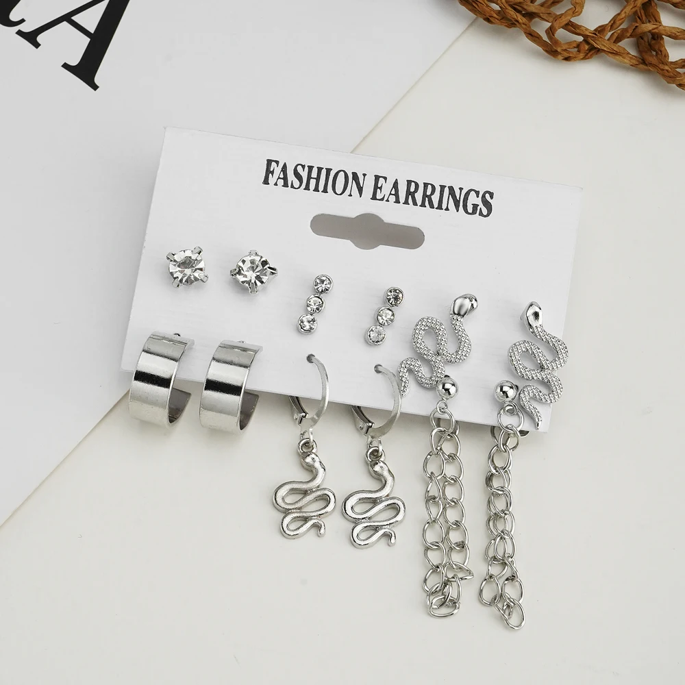 FNIO Vintage Geometric Silver Color Metal Earrings Set For Women Punk Dangle Drop Earrings 2022 Trend Set of Earrings Jewelry