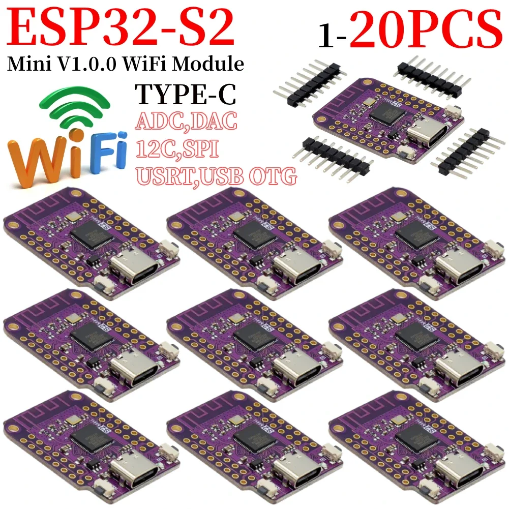 1-20pcs Mini ESP32 S2 V1.0.0 WiFi Module Development IOT Board Based ESP32-S2FN4R2 4MB FLASH 2MB PSRAM TYPE-C for Arduino