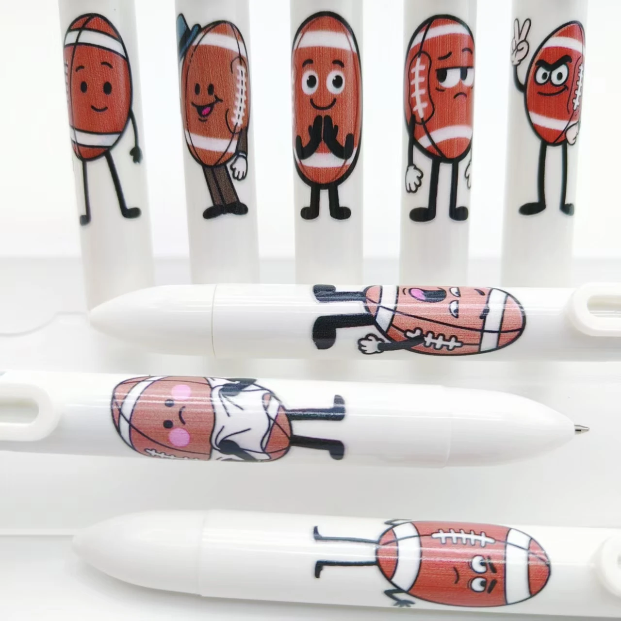 8PCS/12PCS sketch football pattern 6-in-1 ballpoint pen white series multicolor stationery gift pen