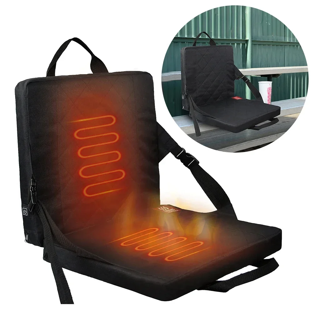 Winter Supplies USB Charging Backrest Cushion Portable Heated Chair CushionWith Pocket 3 Speed Temperature Control For Camping