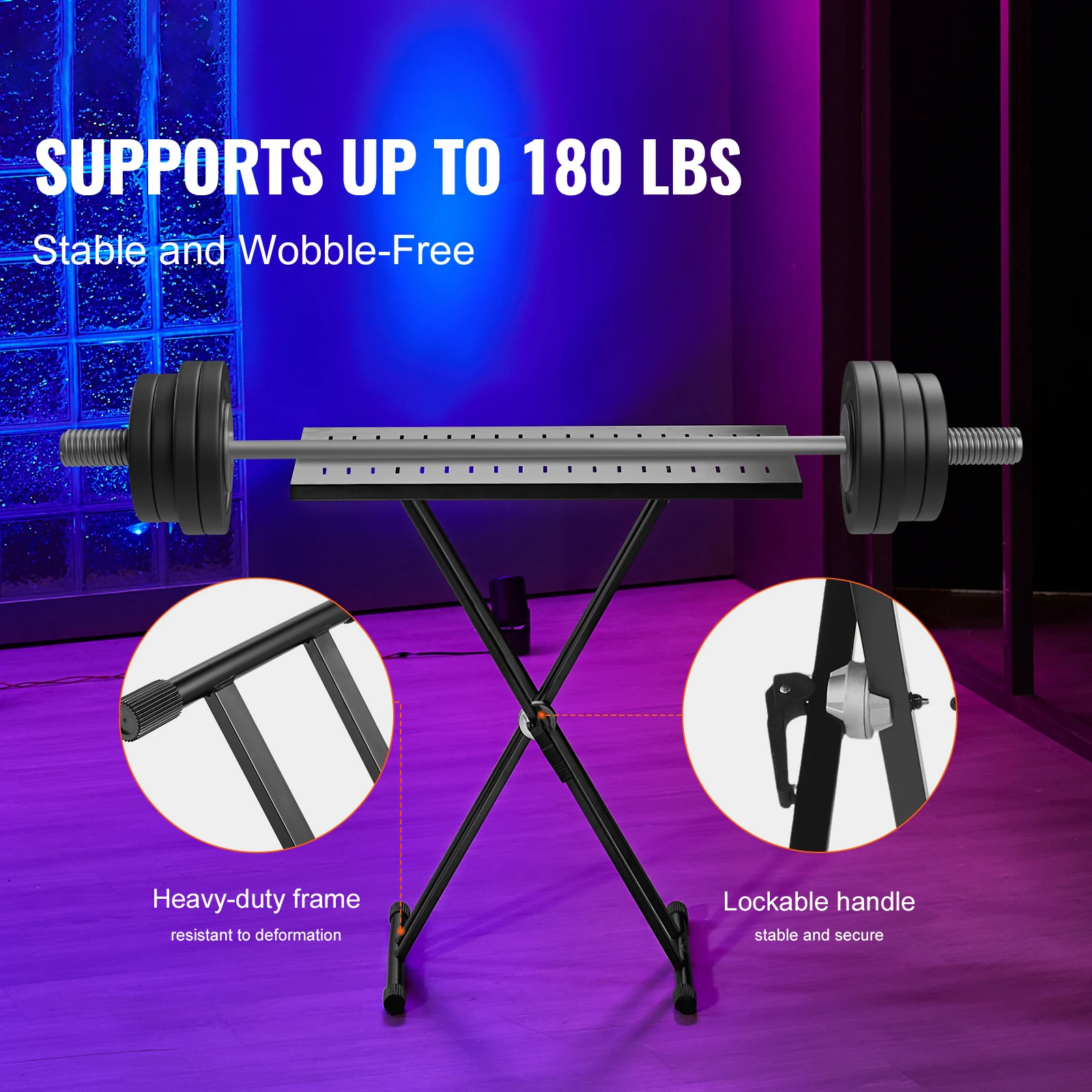 حامل طاولة SucceBuy DJ مقاس 32 بوصة × 20 بوصة للكمبيوتر المحمول ووحدة تحكم DJ قابلة للطي مزدوجة X، حامل لوحة المفاتيح، خلاط صوت على سطح الطاولة