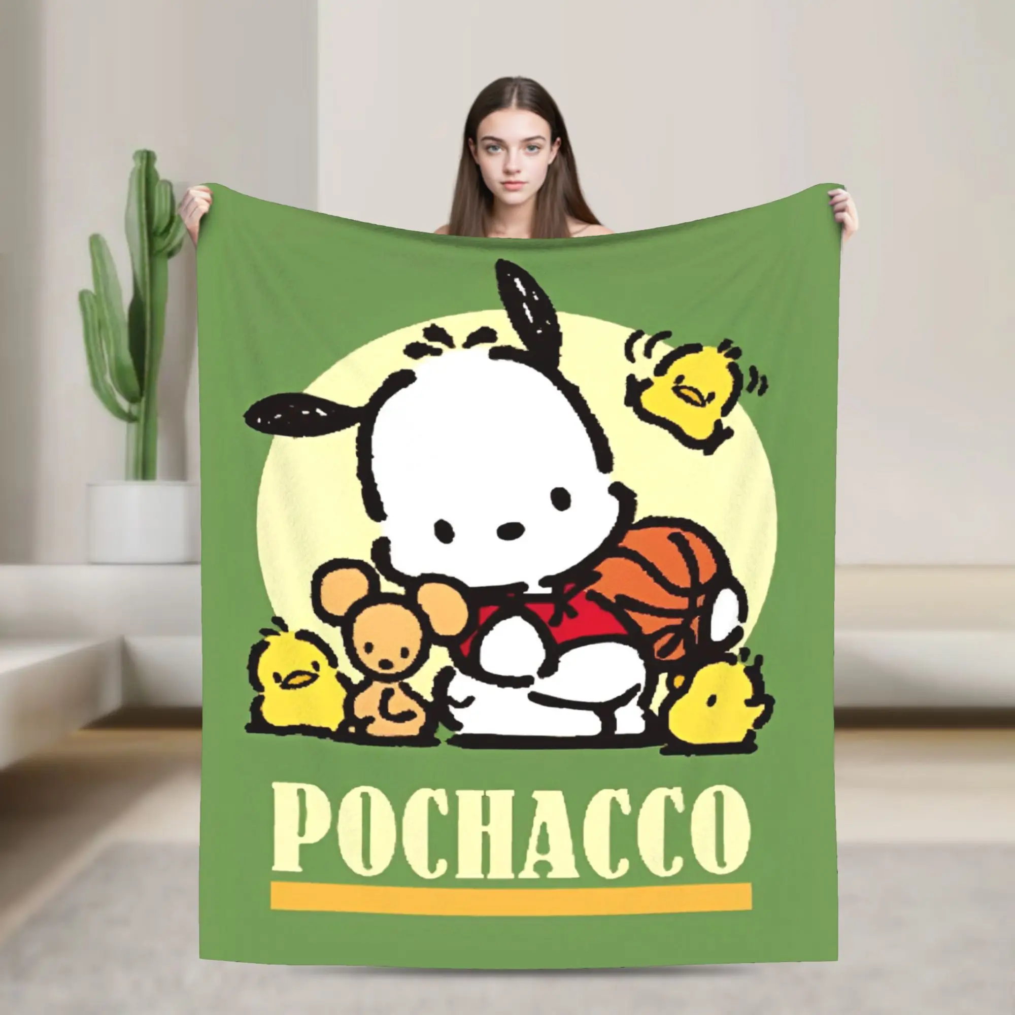 

Pochacco Kawaii Cartoon Knitted Blankets Flannel Throw Blanket Home Couch Printed Soft Warm Bedspreads