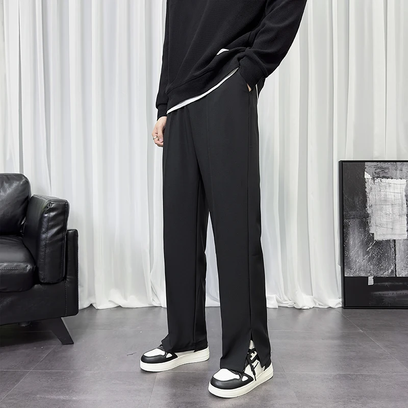 

Мужские летние тонкие брюки из ледяного шелка прямого кроя, свободные, повседневные, деловые, модные, городские, однотонные, не требующие глажки