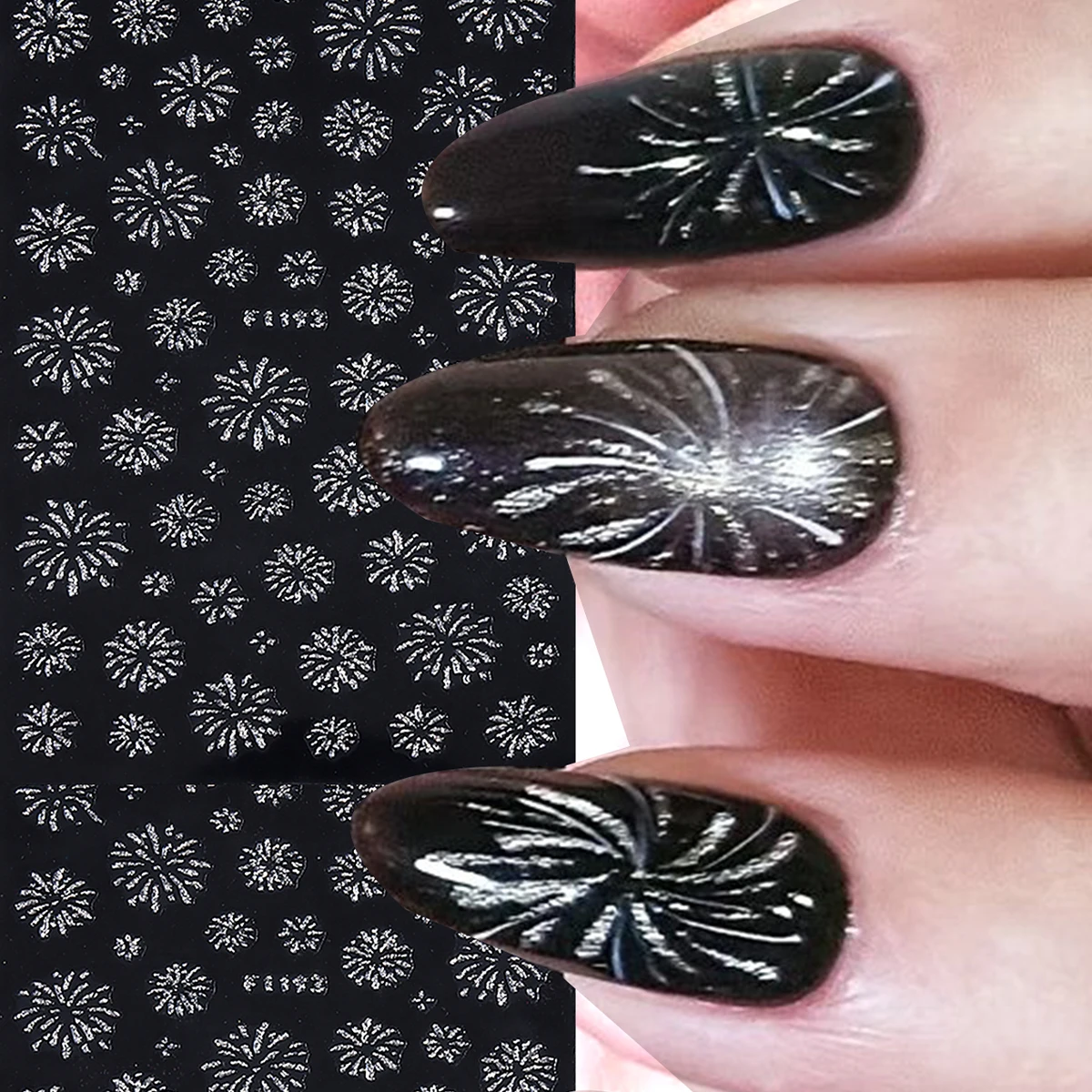 3D-Glitzer-Feuerwerks-Nagelaufkleber, geeignet für Nägel – funkelnde Feuerwerks- und blühende Feuerwerks-Nagelaufkleber für Partys und Neujahr