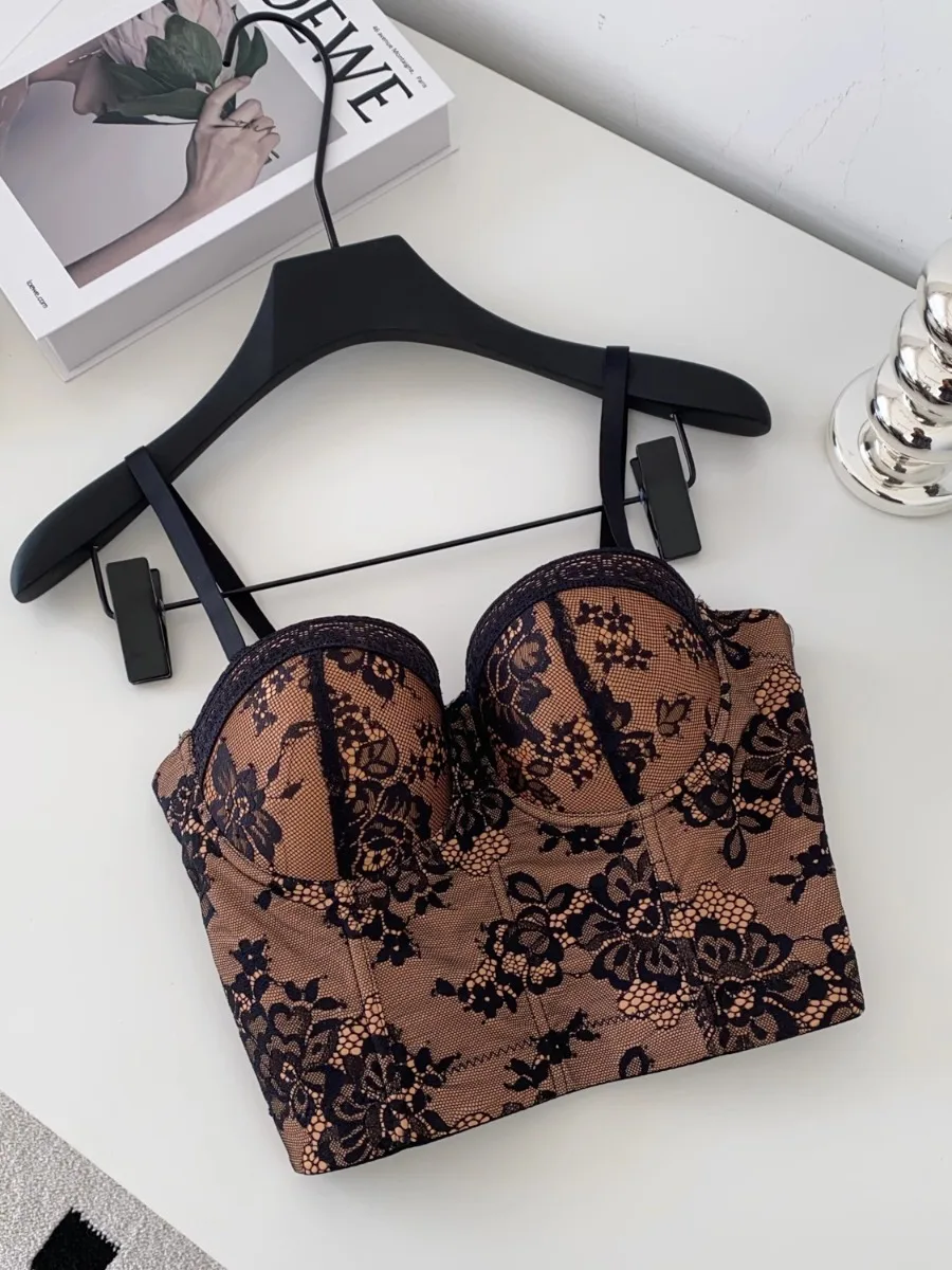 

Foamlina Women's Ins Suspender Vest Top Bustier Summer Inner Outer Wear Slim Fitting Padded Lace Chest Wrap Bra Corset Female