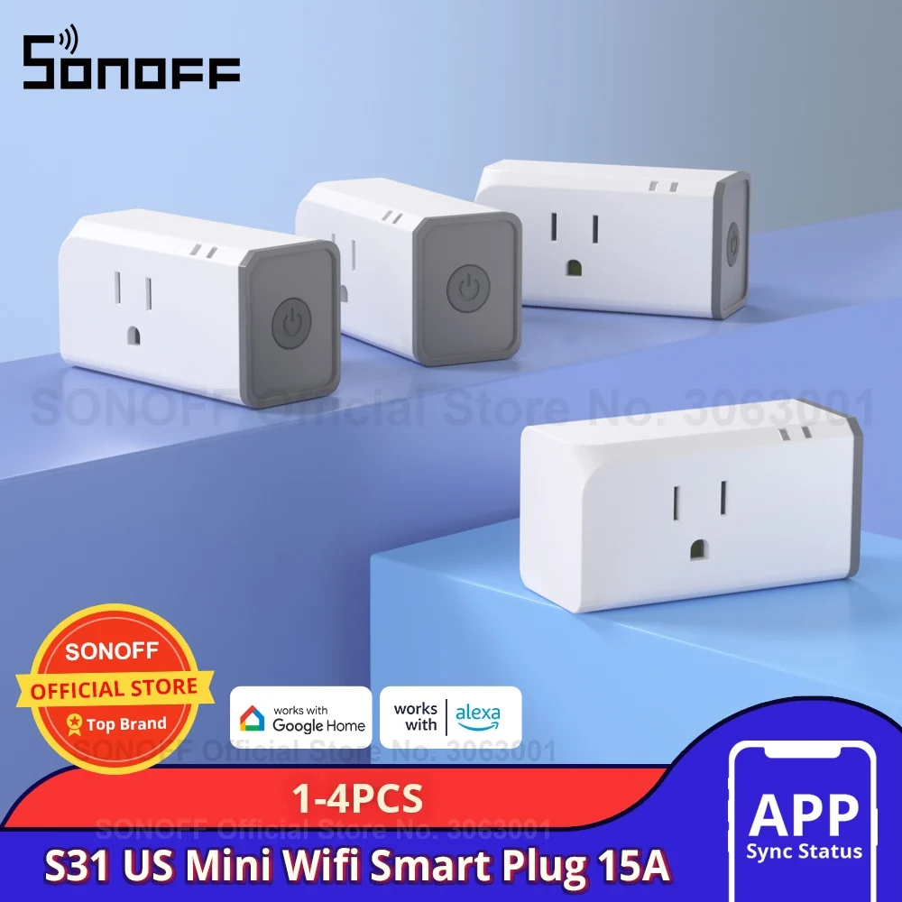 1-4PCS SONOFF S31 US Mini Wifi Socket 15A Smart Power Outlets Switch Timing Plug Power Consumption Measure Monitor Energy Usage