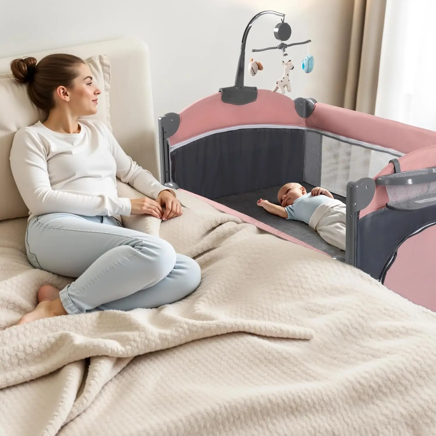 

Многофункциональная детская кроватка 5 в 1: люлька, приставная кроватка, манеж с пеленальным столиком, портативная дорожная кровать, игрушки и музыкальная шкатулка