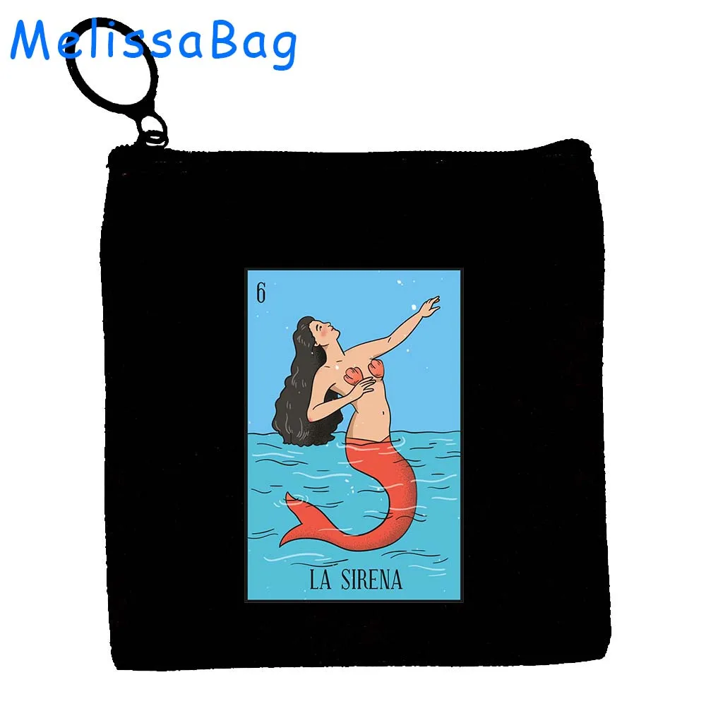 Mexico El Catrin Muertos Tarot BANDERA ESTRELLA SIRENA ROSA Loteria Card Mexican LOTTERY Canvas Coin Purse Key Case Wallet Pouch