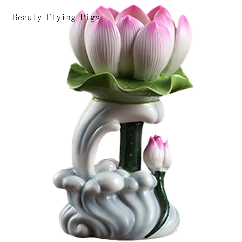 

1PCS ceramic lotus butter lamp holder for home offering water wave lotus candle holder decoration