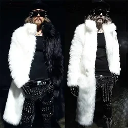 Fashion Black and White Patchwork Fur Coats Men's Winter Warm Long Faux Fur Trench Jacket Outerwear jaqueta masculina