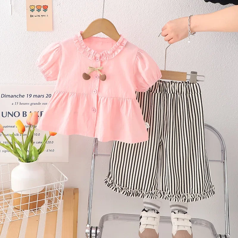 جديد الصيف ملابس الطفل دعوى الأطفال الفتيات قصيرة الأكمام قميص السراويل 2 قطعة/مجموعة ملابس الرضع طفل زي الاطفال رياضية