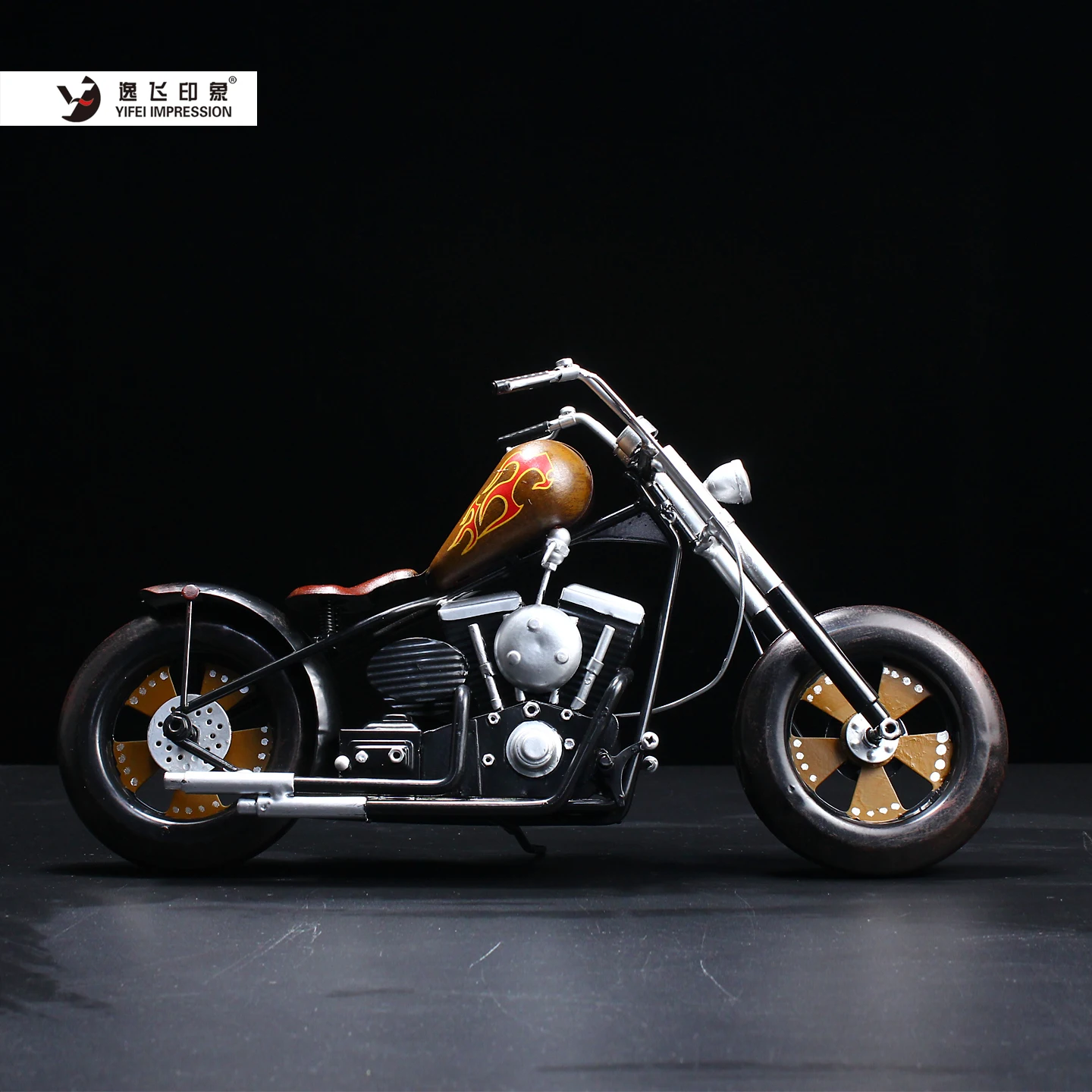 Retro Chopper Style Iron Metal Motorcycle Model Ornament Collectible Home Decor for Kids Room Decoration