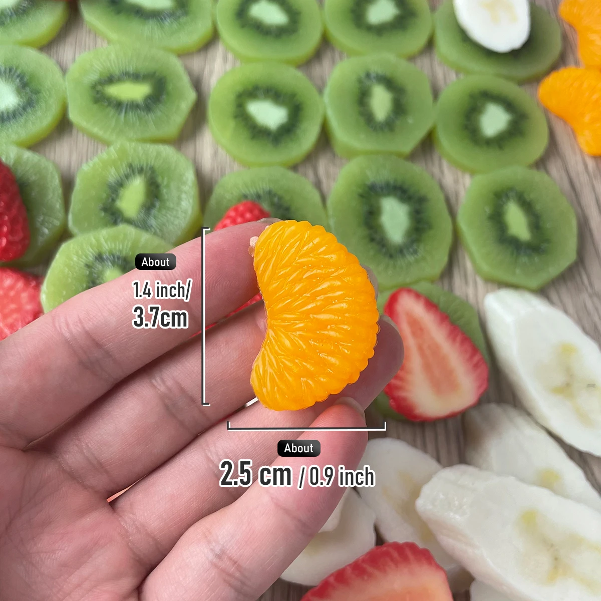 6 Stück Realistische Künstliche Fruchtscheiben - Simulierte Orange, Kiwi, Erdbeere, Banane als Requisiten für Küchendekoration & Fotografie – Detail 6