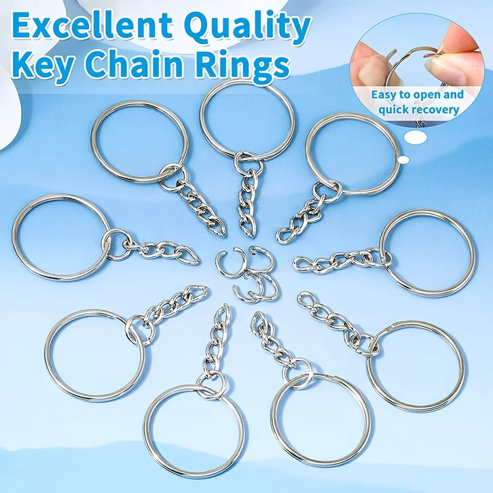 30pcs Silver Plated Metal Blank Keyring Keychain Split Key Ring with Chain Climbing Buckles Carabiner Keychain Rings Accessories