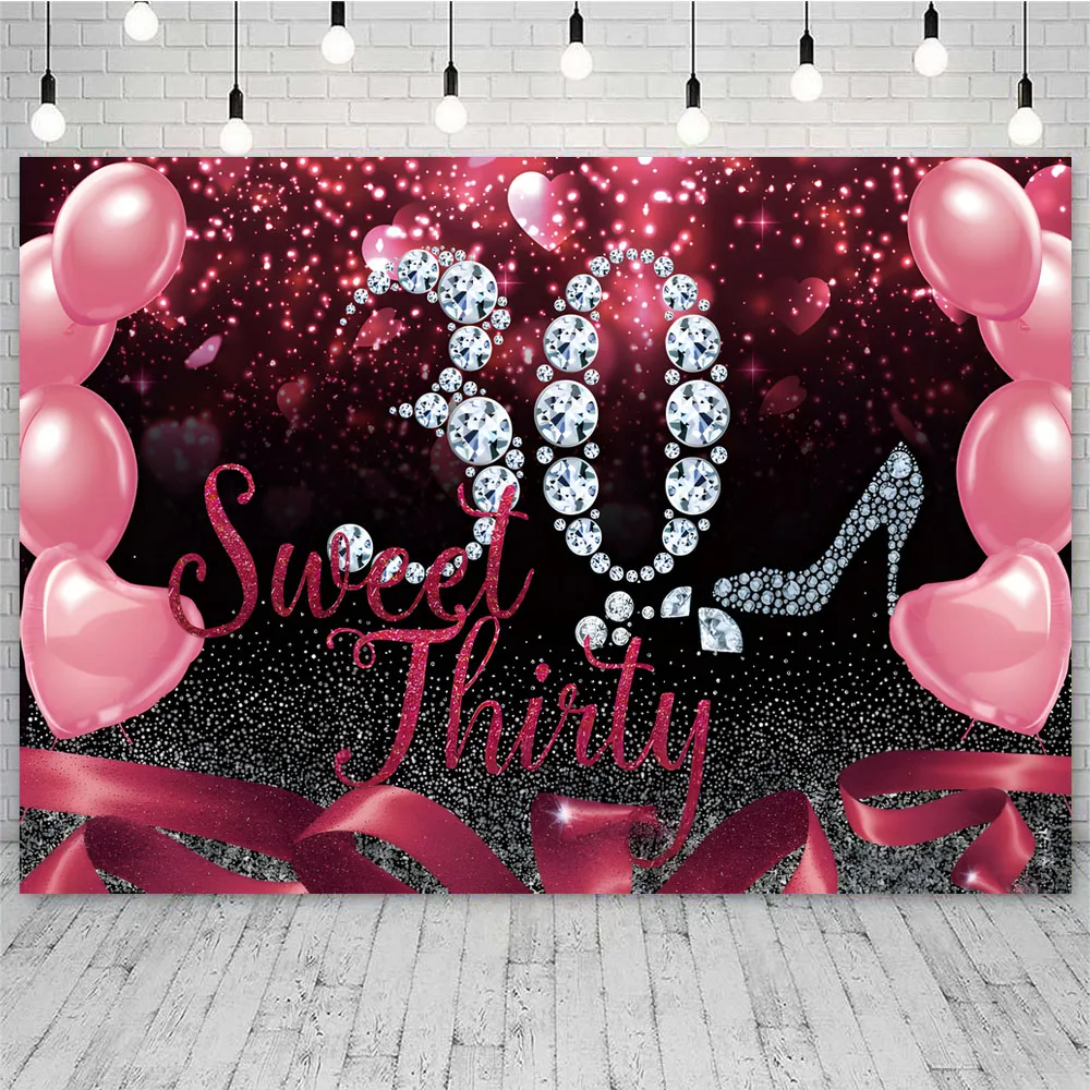 Pink Black 30th Birthday Anniversary Banner Backdrop Cheers high heels 30 Years Birthday Anniversary Decorations Party Supplies