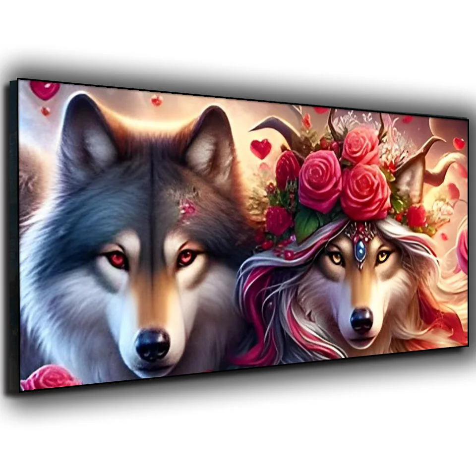 Wolf couple Diy diamond painting New 2024 full square round Diamond Mosaic pattern needlwork embroidery Love animals Home decor