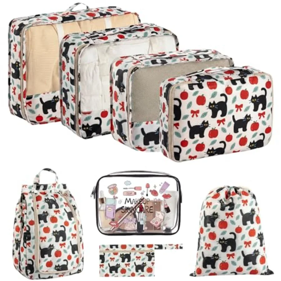 

Набор из 8 упаковочных кубиков для путешествий с прозрачной косметичкой, прочные органайзеры для багажа, аксессуары для ручной клади, одобренные TSA.