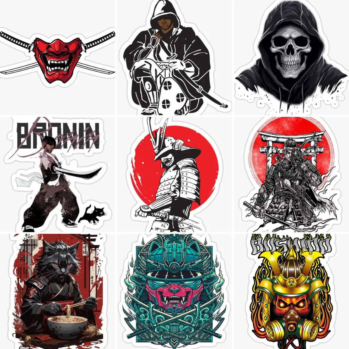 

Ghost Samurai Warrior Skull Red Sun Creative Stickers Motorcycle PVC Window Truck Car Bicycle Wall Glass Helmet Door Decal 2023