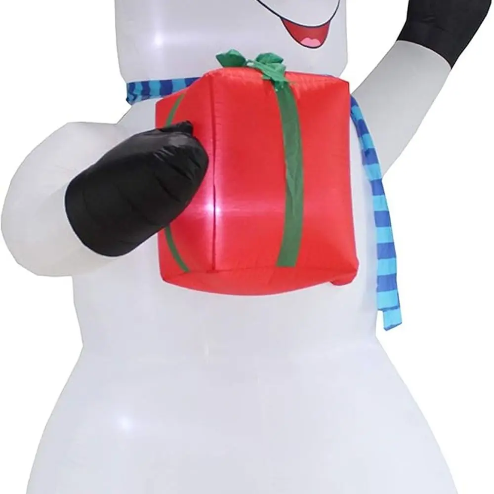 رجل ثلج عملاق مضيء بطول 12 قدمًا مع صندوق هدايا لعيد الميلاد، مثالي للاحتفالات الخارجية والداخلية