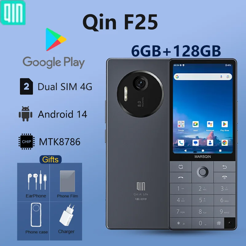 New Qin Smart Phone F25,Google Play,Android 14,Dual SIM Cards,6GB+128GB,2700mAh,WIFI Bluetooth,Touch 3.54Inch Screen,MTK8786