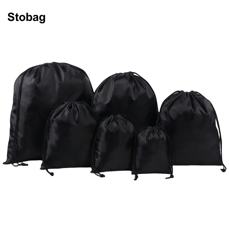 

StoBag 20pcs Black Drawstring Bag Polyester Fiber Bundle Pocket Clothes Shoe Packaging Storage Dustproof Reusable Portable Pouch