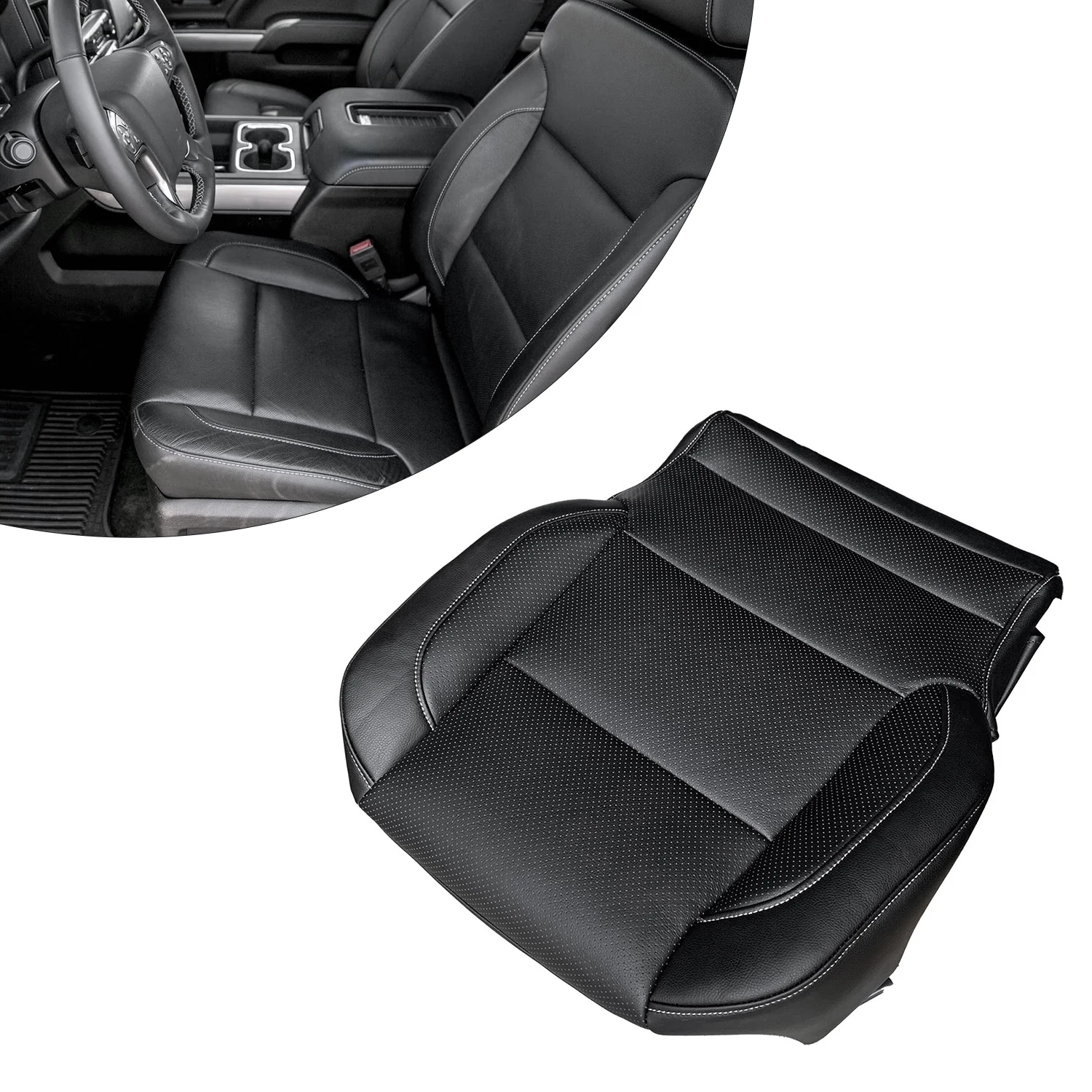 Driver Side Bottom Leather Seat Cover Compatible for Silverado LTZ 2014-2019 Replaces FRSD0307DBGL