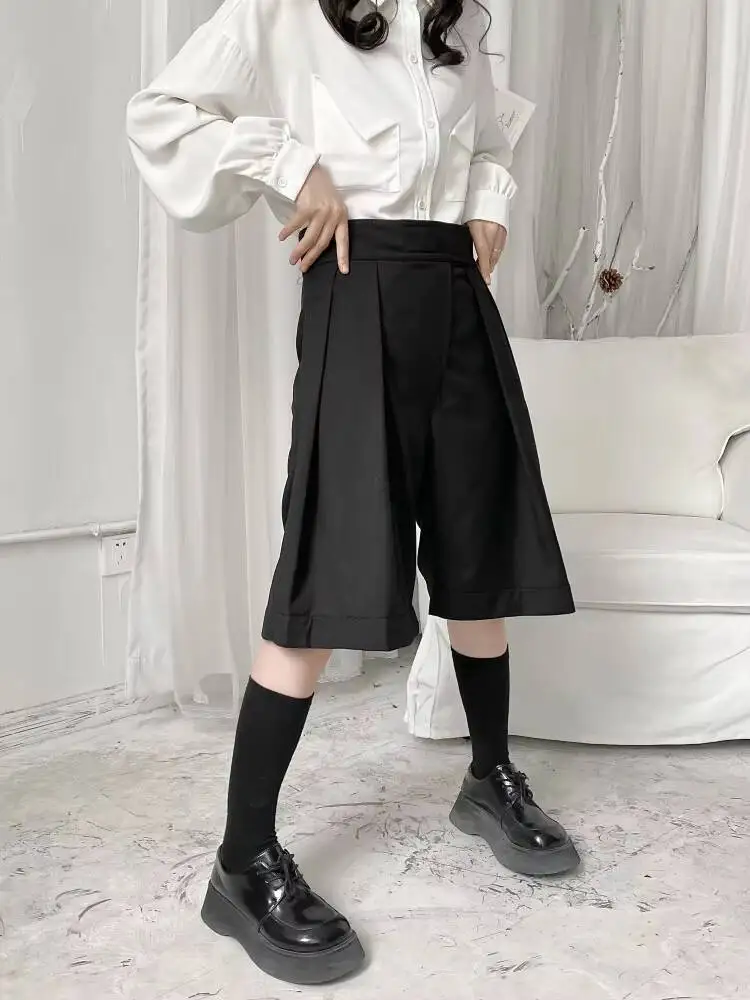 المرأة دعوى واسعة الساق السراويل الصيف جديد كلاسيكي بسيط الظلام عادية فضفاض منتصف الخصر موضة السراويل حجم كبير