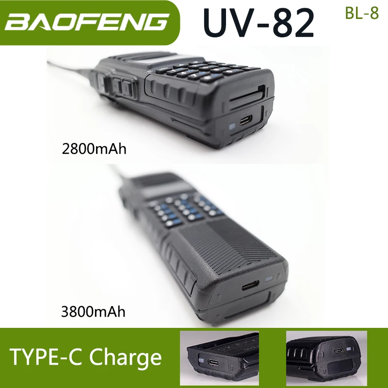 Baofeng UV-82 Li-ion Battery USB-C Type-C Charger 2800/3800mAh BL-8 Original For UV-8D UV-82HP UV-8D UV-82WX UV89 Two Way Radio
