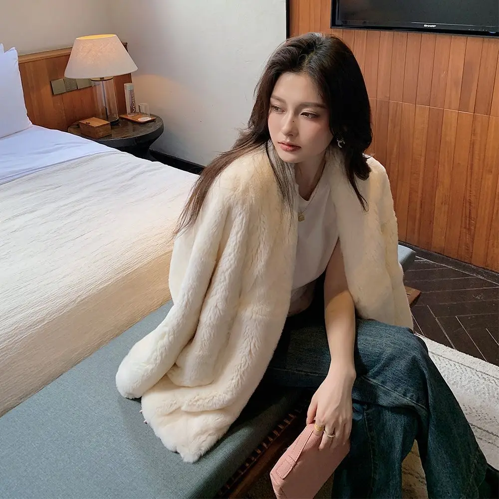 Casacos multicoloridos de pele sintética, casacos femininos de natal, festa formal, moda chique, elegante, alta qualidade, socialite, tendência justa